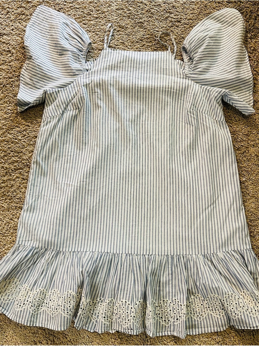 Abound Blue and White Striped Off-Shoulder Tunic with Eyelet Hem